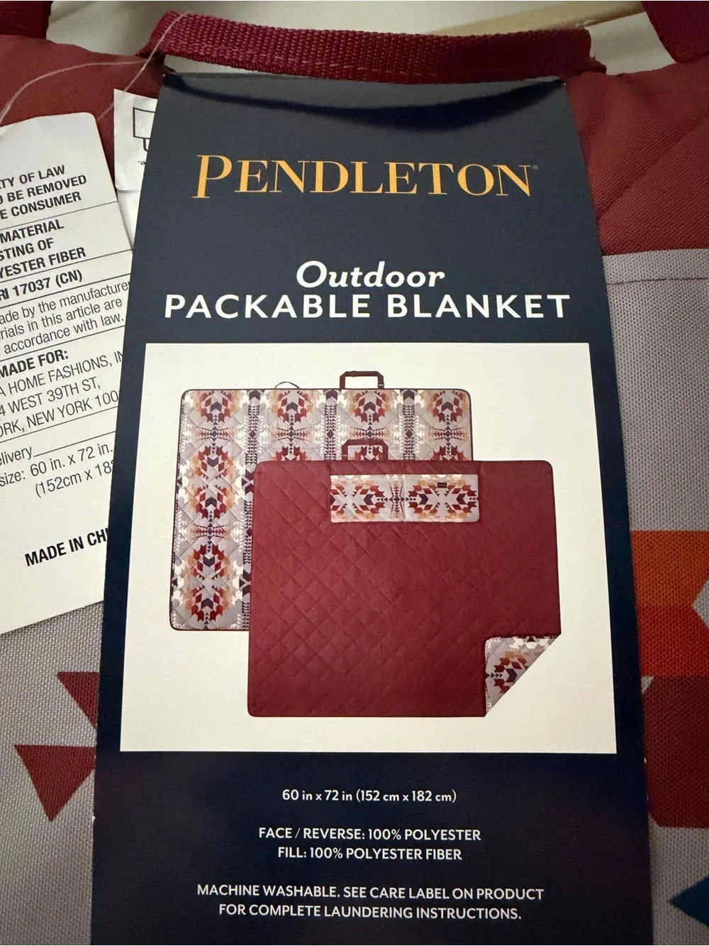 Pendleton Packable Outdoor Blanket - Maroon, Mustard & Blue Geometric